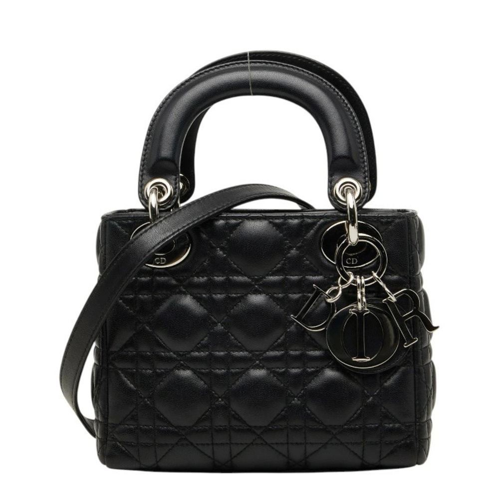 Christian Dior Cannage Lady 2way Shoulder Bag Black Lambskin